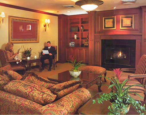 Flower bowls enhance the beauty of a hotel lobby